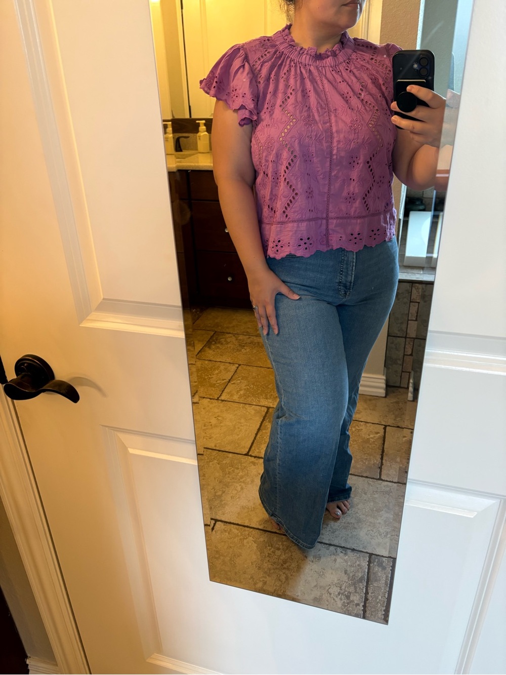 Eyelet Ruffle Neck Blouse - Lavender Purple - Picture 7 of 7